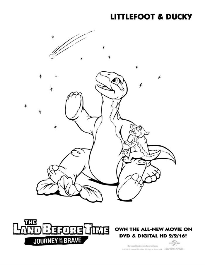 Land Before Time Littlefoot &amp; Ducky Coloring Page | Mama Likes This