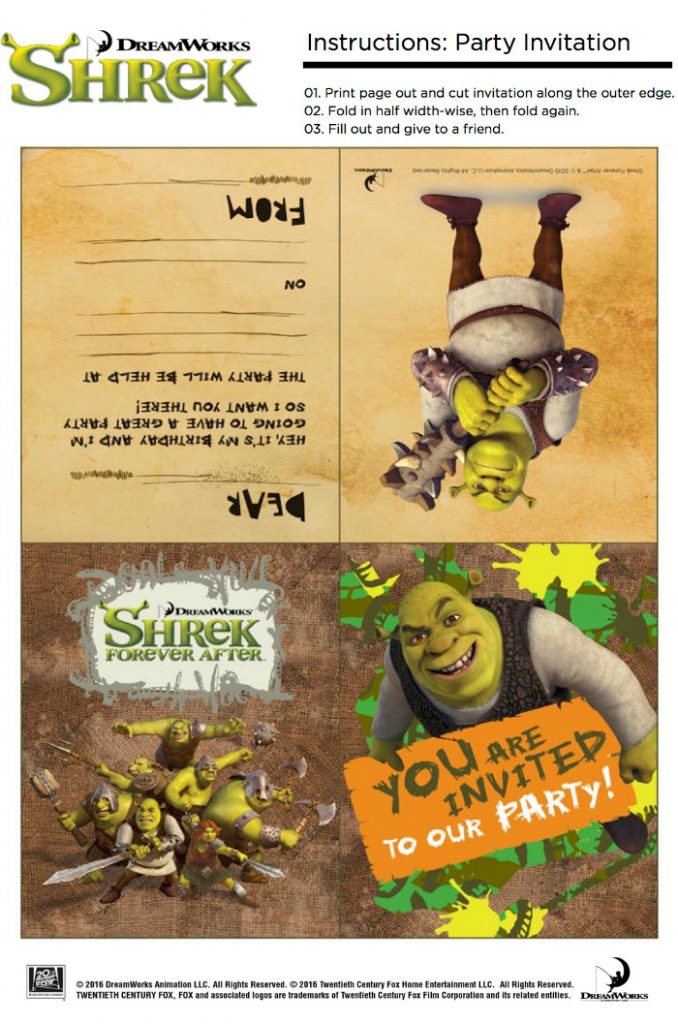 Free Printable Shrek Birthday Party Invitations